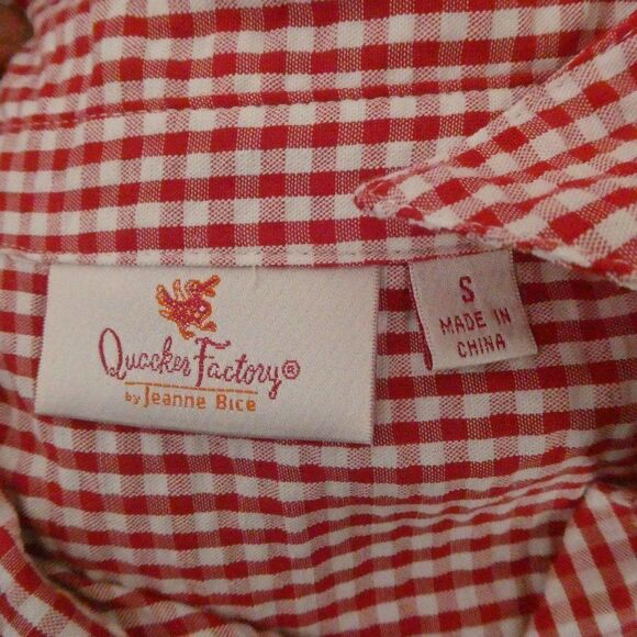 Quacker Factory Seersucker Tab Sleeve Blouse Plaid Rhinestones Sparkly Rainbow - Picture 7 of 11